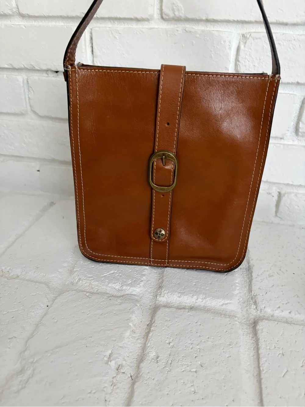Patricia Nash Cognac Leather Crossbody with Buckle Strap - Picture 1 of 6